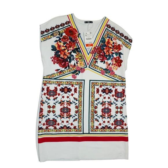 Zara Shift Dress – Size Medium  White Red Floral V-Neck Sleeveless Pullover  NWT - Picture 8 of 10